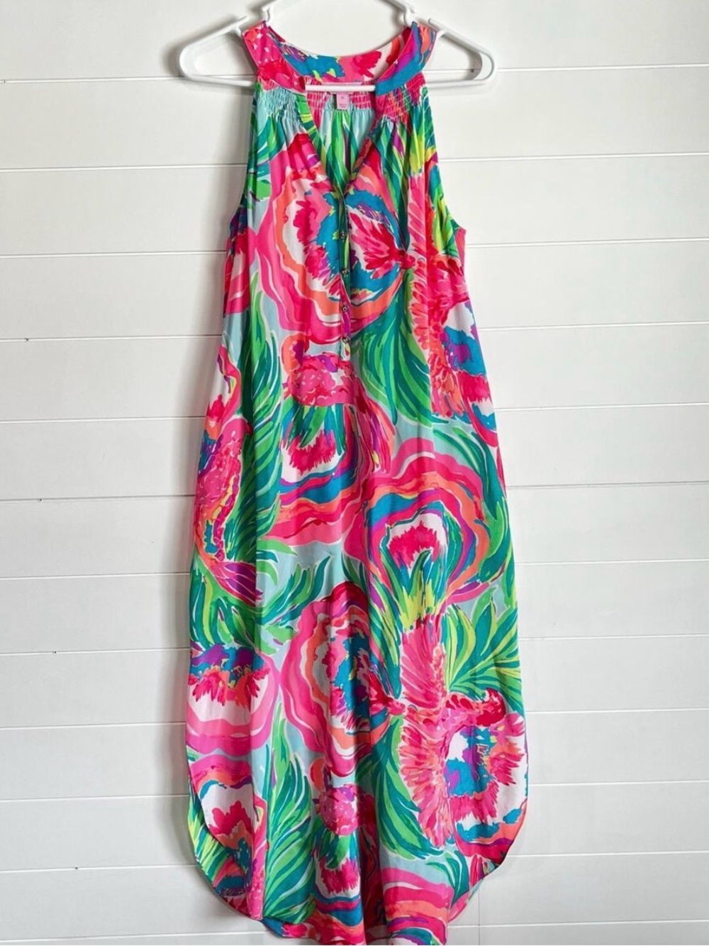 Lilly Pulitzer Silk Bailey
Floral Print Midi Dress Size XL Pink Green
